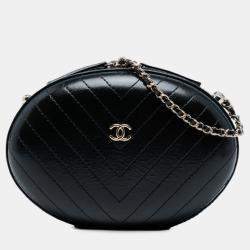 Pre Owned Chanel Black Chevron Stitched Calfskin La Pausa Evening Bag