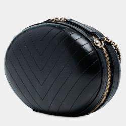 Pre Owned Chanel Black Chevron Stitched Calfskin La Pausa Evening Bag