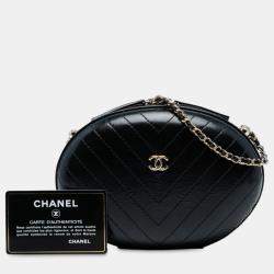 Pre Owned Chanel Black Chevron Stitched Calfskin La Pausa Evening Bag