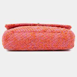 Pre Owned حقيبة شانيل برتقالية مبطنة توييد طية 