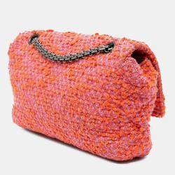 Pre Owned حقيبة شانيل برتقالية مبطنة توييد طية 