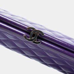 مملوكة مسبقًا حقيبة كلاتش شانيل قفل قبلة جلد براءات أرجوانية مبطنة CC