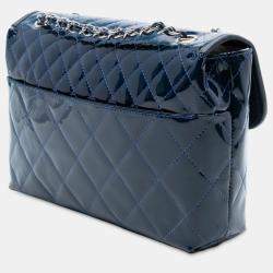 Pre Owned Chanel Navy Blue Quilted Patent In The Business Flap
