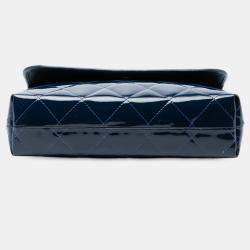 Pre Owned Chanel Navy Blue Quilted Patent In The Business Flap