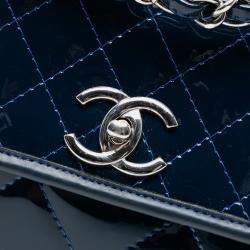 Pre Owned Chanel Navy Blue Quilted Patent In The Business Flap