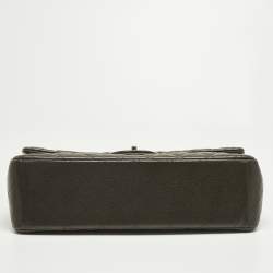 Pre Owned Chanel Classic Double Flap Maxi Green Quilted Caviar Leather Bag