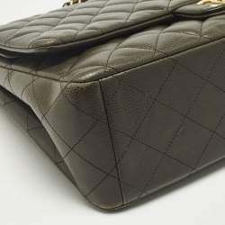 Pre Owned Chanel Classic Double Flap Maxi Green Quilted Caviar Leather Bag