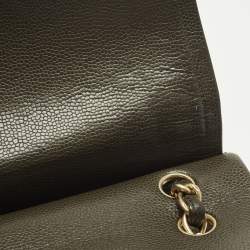 Pre Owned Chanel Classic Double Flap Maxi Green Quilted Caviar Leather Bag