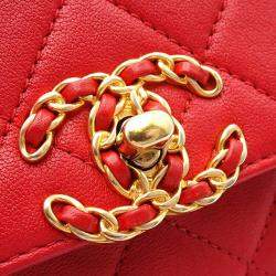 Pre Owned Chanel Red Quilted Lambskin Chain Infinity Top Handle Bag
