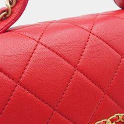 Pre Owned Chanel Red Quilted Lambskin Chain Infinity Top Handle Bag