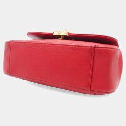 Pre Owned Chanel Red Quilted Lambskin Chain Infinity Top Handle Bag