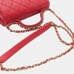 Pre Owned Chanel Red Quilted Lambskin Chain Infinity Top Handle Bag