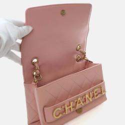 Pre Owned Chanel Pink Small Calfskin Enchained Flap Bag