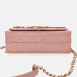 Pre Owned Chanel Pink Small Calfskin Enchained Flap Bag