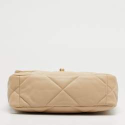 Pre Owned Chanel 19 Small Beige Quilted Leather Flap Bag