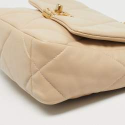 Pre Owned Chanel 19 Small Beige Quilted Leather Flap Bag