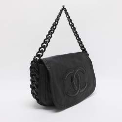 Pre Owned حقيبة شانيل بغطاء جلد أسود رودويد سلسلة حديثة