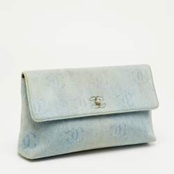 Pre Owned حقيبة كلتش شانيل فينتدج دينم سي سي أزرق بالشعار