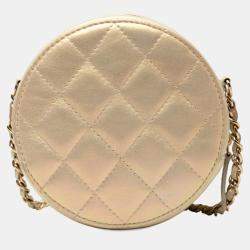 Pre Owned حقيبة كلتش شانيل دائرية جلد حمل مبطن لامعة بلون ذهبي بسلسلة