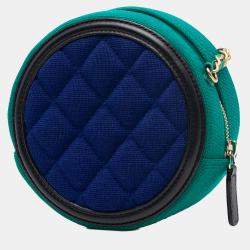 مملوكة مسبقًا حقيبة شانيل مستديرة كروس بودي قماش جيرسي ثلاثية الألوان أزرق أخضر CC فيليجري