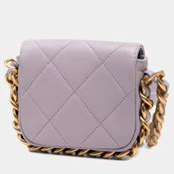 مملوكة مسبقًا حقيبة شانيل جلد العجل مبطنة صغيرة بنفسجية سلسلة محيطية بغطاء