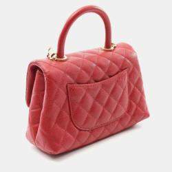 Pre Owned Chanel Matelasse Coco Handle Flap Red Calfskin Handbag