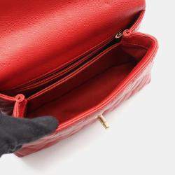 Pre Owned Chanel Matelasse Coco Handle Flap Red Calfskin Handbag