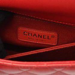 Pre Owned Chanel Matelasse Coco Handle Flap Red Calfskin Handbag