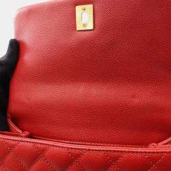 Pre Owned Chanel Matelasse Coco Handle Flap Red Calfskin Handbag