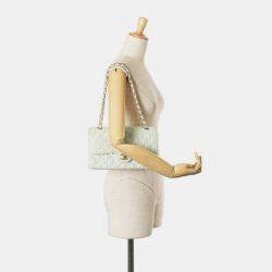 مملوكة مسبقًا حقيبة كتف شانيل ماتيلس 25 كو كو مارك غطاء مزدوج بسلسلة خضراء في قماش التويد والجلد