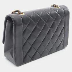 مملوكة مسبقًا حقيبة كتف شانيل ماتلاسي ديانا فلاب جلد جلد الغنم أسود