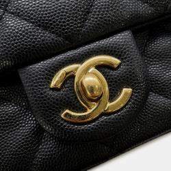 Pre Owned Chanel Mini Matelasse Caviar Leather Chain Shoulder Bag Black