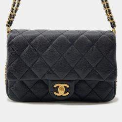 Pre Owned Chanel Mini Matelasse Caviar Leather Chain Shoulder Bag Black