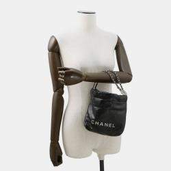 Pre Owned Chanel 22 Mini Handbag With Coco Mark Shiny Calfskin Leather Black