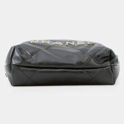 Pre Owned Chanel 22 Mini Handbag With Coco Mark Shiny Calfskin Leather Black