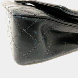 Pre Owned حقيبة شانيل ماتيلسي 25 مزدوجة السلسلة كتف غطاء جلد الخروف بسحابات فضية سوداء