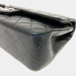 Pre Owned حقيبة شانيل ماتيلسي 25 مزدوجة السلسلة كتف غطاء جلد الخروف بسحابات فضية سوداء