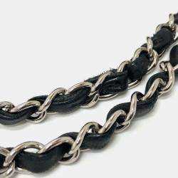 Pre Owned حقيبة شانيل ماتيلسي 25 مزدوجة السلسلة كتف غطاء جلد الخروف بسحابات فضية سوداء