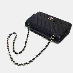 Pre Owned حقيبة شانيل ماتيلسي 25 مزدوجة السلسلة كتف غطاء جلد الخروف بسحابات فضية سوداء