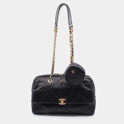 مملوكة مسبقًا Chanel Matelasse Large Bowling Bag Shoulder Nylon Leather Black
