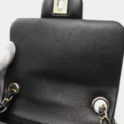 Pre Owned Chanel Chocolate Bar Mini Flap Shoulder Bag Lambskin (Sheepskin) Black