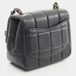 Pre Owned Chanel Chocolate Bar Mini Flap Shoulder Bag Lambskin (Sheepskin) Black