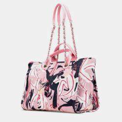 مملوكة مسبقًا Chanel Deauville Tote Bag Handbag Pink Multicolor Velour Leather
