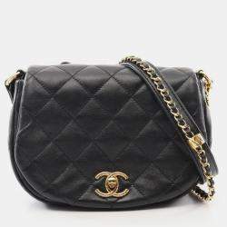 Pre Owned Chanel Matelasse Black Lambskin Leather Shoulder Bag