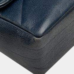 Pre Owned Chanel Coco Mark Bias Stitch Chain Shoulder Bag In Navy Caviar Leather