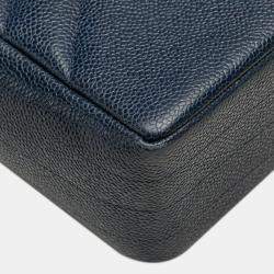 Pre Owned Chanel Coco Mark Bias Stitch Chain Shoulder Bag In Navy Caviar Leather