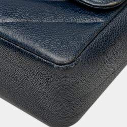 Pre Owned Chanel Coco Mark Bias Stitch Chain Shoulder Bag In Navy Caviar Leather