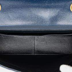 Pre Owned Chanel Coco Mark Bias Stitch Chain Shoulder Bag In Navy Caviar Leather