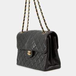 Pre Owned Chanel Chain Shoulder Bag Matelasse Double-Face Lambskin Black