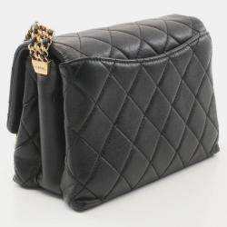 Pre Owned Chanel Matelasse Shoulder Bag Lambskin (Sheepskin) Black